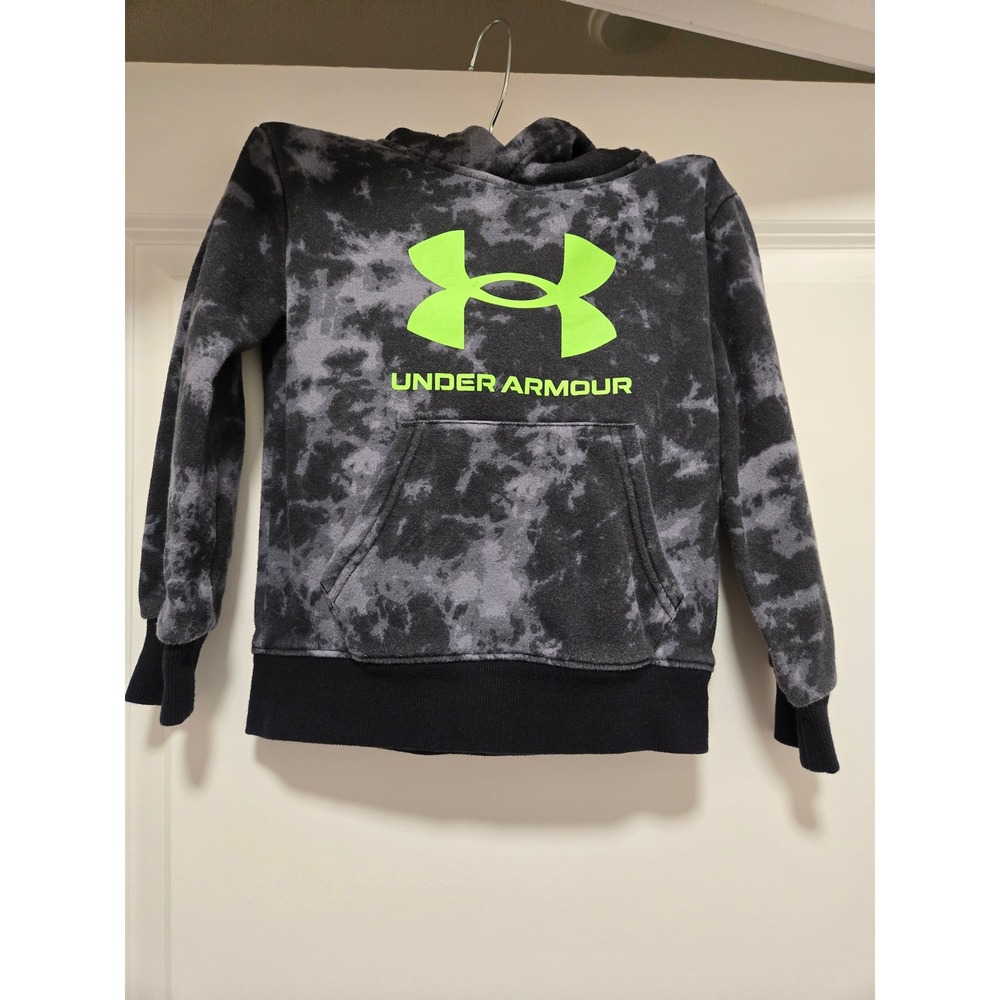 Under Armour Boys Hoodie Size 4 Tie Dye Black Grey Neon Green Logo Pullover